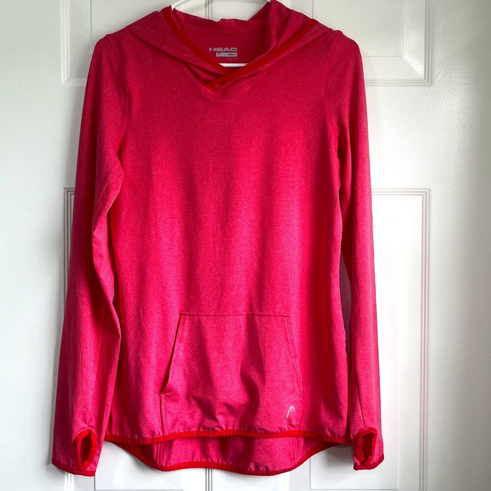 Heather Pink Head Pull Over Front Pocket Athleisure Workout Hoodie Size Small